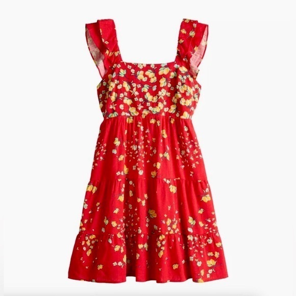 LC Lauren Conrad Dresses & Skirts - LC Lauren Conrad NWT Ruffle Fit & Flare Apron Linen Dress Red Lemon Orchard M